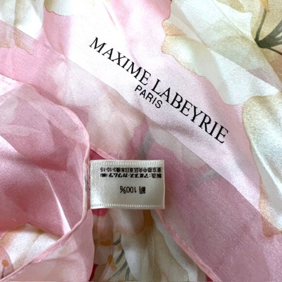 Maxime Labeyrie Paris 100% Silk Chiffon/Satin 34" pink peach floral (55) - Picture 9 of 9